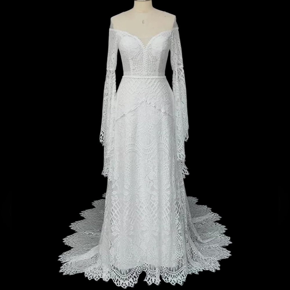 Bohemian Bell Sleeve Wedding Dress - Picture 12 of 16
